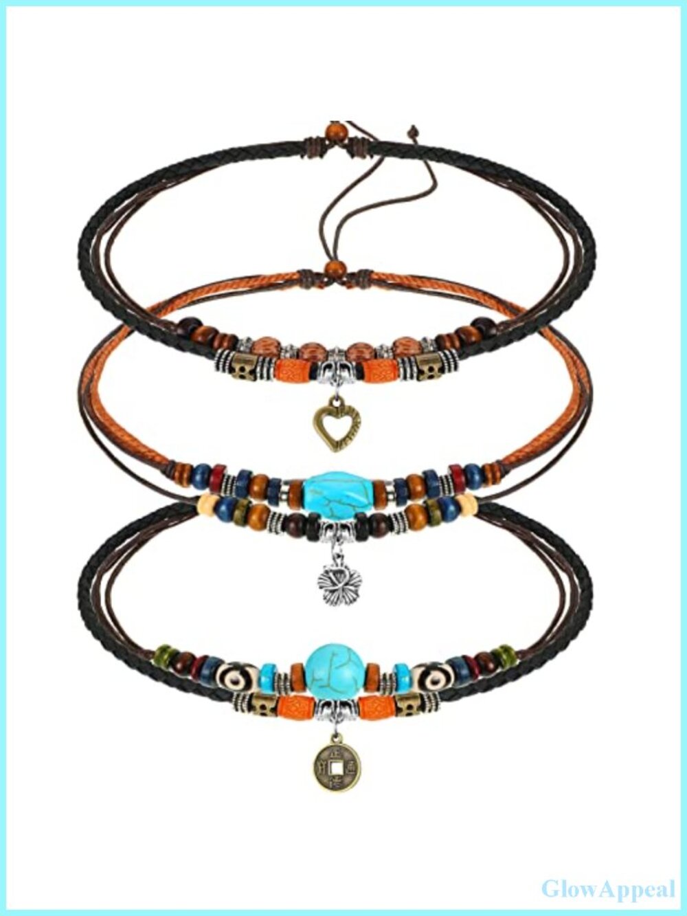 Boho Choker Necklace Set 3 Pc Imitation Leather Beaded Western Layered